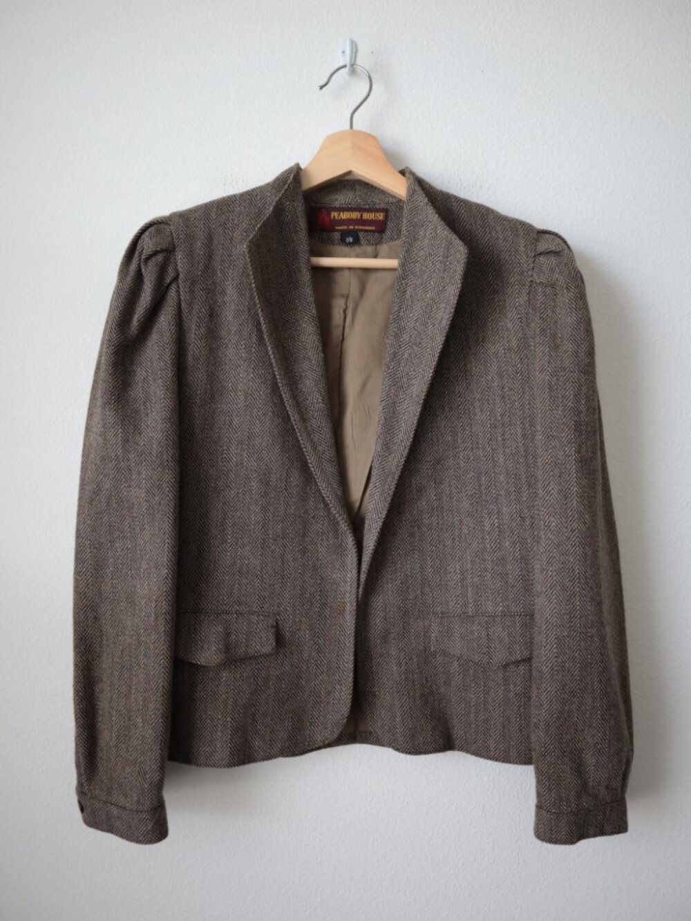 Vintage 80s Peabody House Tweed Wool Blend Puff Sleeve Blazer | 7/8